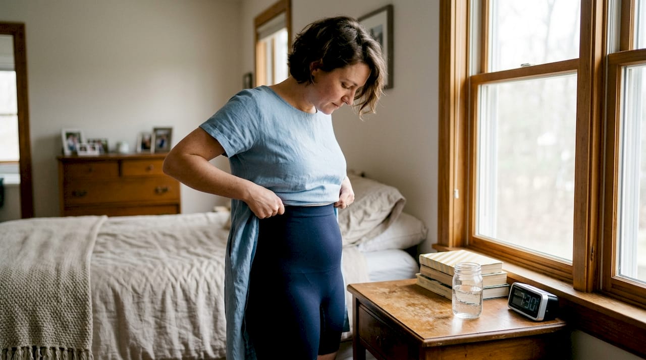 Woman adjusting shapewear for daily comfort