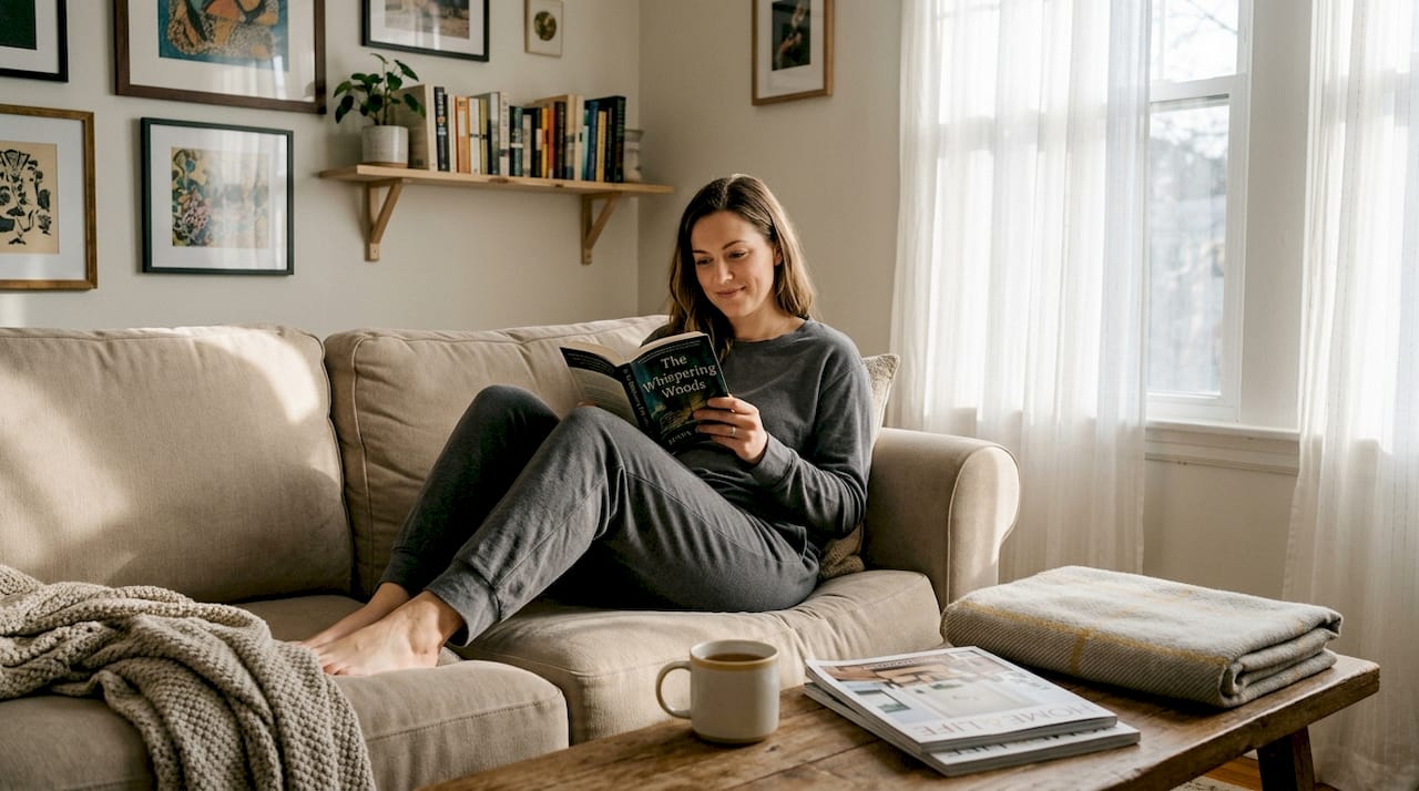 Woman relaxing in shapewear at home